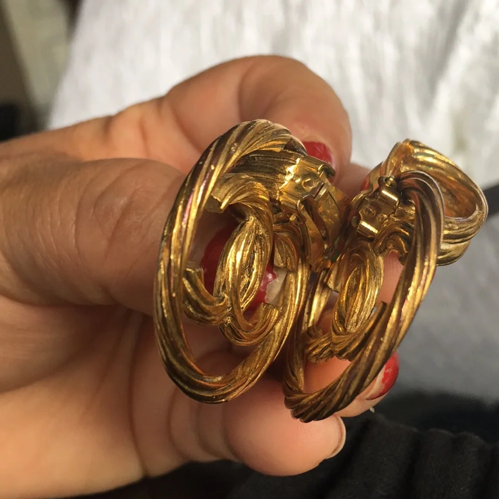 Chanel Gold-Tone Double C Drop Earrings